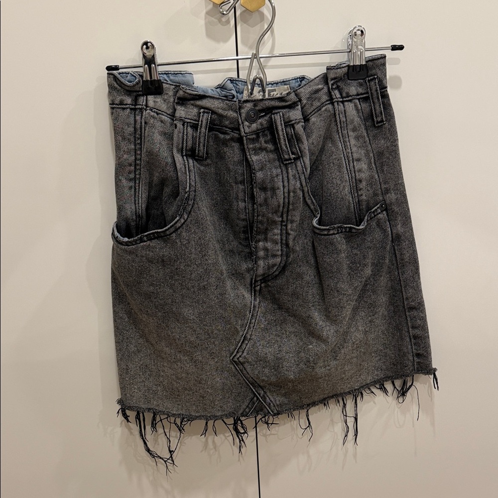 We The Free Gray Distressed Mini Skirt